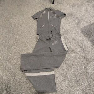 bebe Gray Short-Sleeve Zip Hoodie & Joggers Set